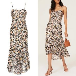 Anthropologie Hutch Leopard Print Midi Dress in Black, Cream, Orange & Yellow